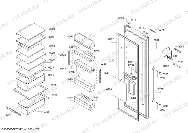 Схема №2 KS36WPI30 с изображением Дверь для холодильника Siemens 00712825