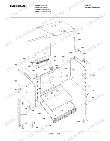 Схема №4 EB940110 с изображением Корпус духовки для электропечи Bosch 00233554