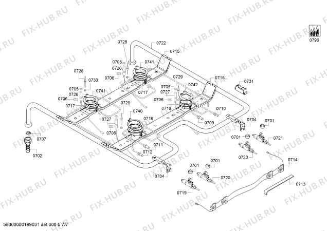 Взрыв-схема плиты (духовки) Bosch HGD595120T - Схема узла 07