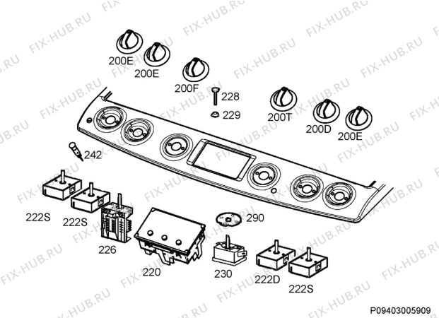 Взрыв-схема плиты (духовки) Electrolux EKC6551AOW - Схема узла Command panel 037