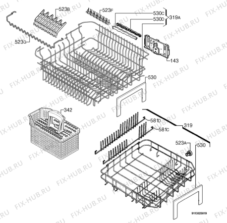 Взрыв-схема посудомоечной машины Aeg Electrolux F86070VI - Схема узла Basket 160