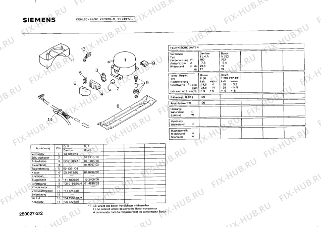 Взрыв-схема холодильника Siemens KS2438 - Схема узла 02