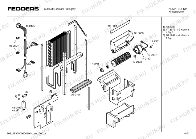 Схема №1 X5RKMFE200 Fedders с изображением Передняя часть корпуса для климатотехники Bosch 00217534