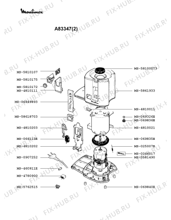 Взрыв-схема соковыжималки Moulinex A83347(2) - Схема узла SP002476.0P2