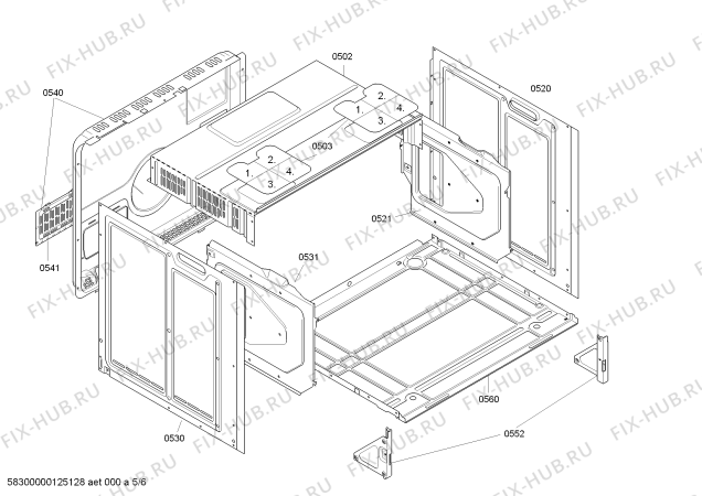 Взрыв-схема плиты (духовки) Siemens HE65U511 - Схема узла 05