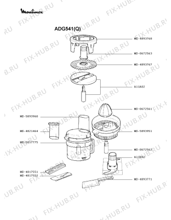 Взрыв-схема кухонного комбайна Moulinex ADG541(Q) - Схема узла TP000499.7P2