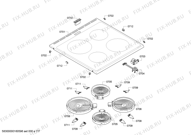 Взрыв-схема плиты (духовки) Siemens HC722224G Siemens - Схема узла 07
