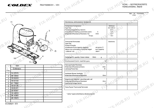 Взрыв-схема холодильника Coldex RS27F5006K Coldex - Схема узла 03