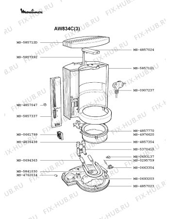 Взрыв-схема кофеварки (кофемашины) Moulinex AW834C(3) - Схема узла 1P001738.9P2