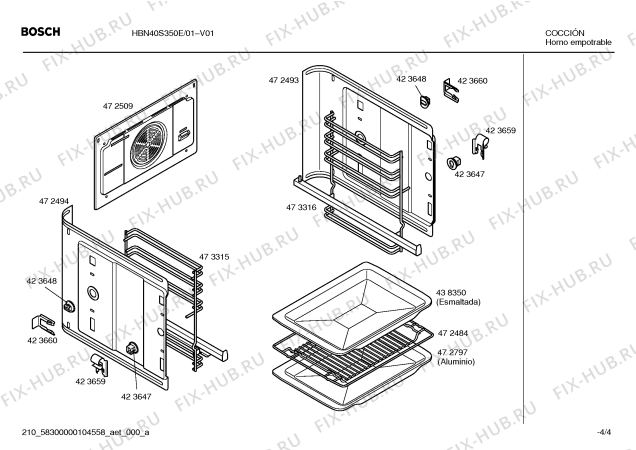 Взрыв-схема плиты (духовки) Bosch HBN40S350E Horno bosch indep.multif.inox s/reloj - Схема узла 04