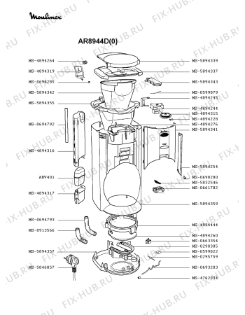 Взрыв-схема кофеварки (кофемашины) Moulinex AR8944D(0) - Схема узла 8P001674.8P2