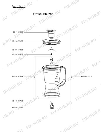 Взрыв-схема кухонного комбайна Moulinex FP650HB7/700 - Схема узла 7P003496.3P3