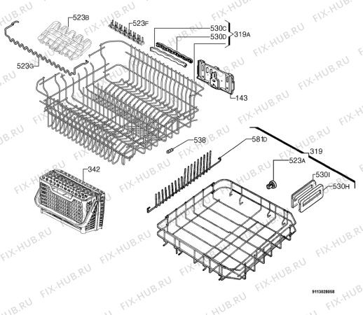 Взрыв-схема посудомоечной машины Juno Electrolux JSI66032X - Схема узла Basket 160