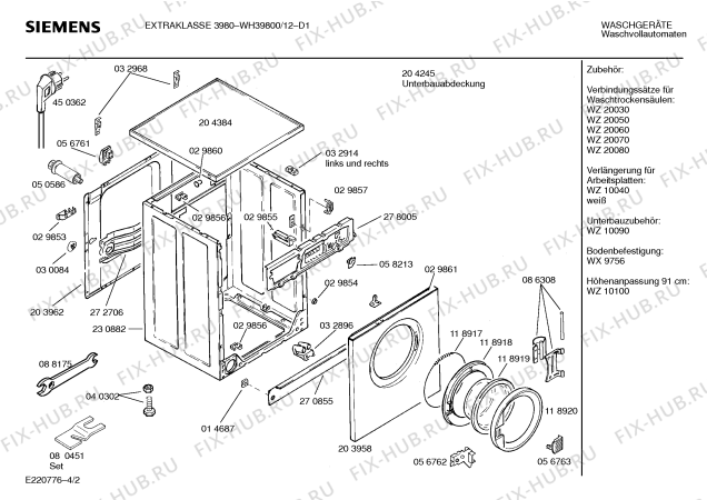 Схема №1 WH39800 EXTRAKLASSE 398 с изображением Инструкция по эксплуатации для стиралки Siemens 00516229