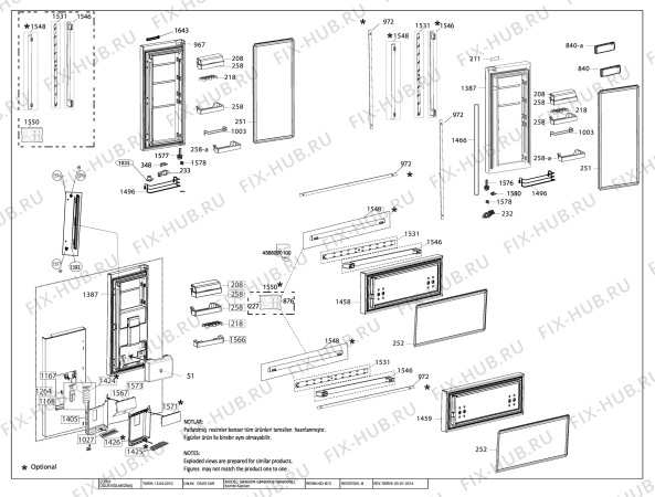 Взрыв-схема холодильника Beko GNE60520DX (7254447683) - DOOR ASSEMBLY (G84600NE)