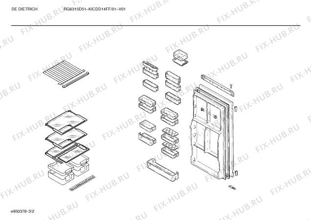 Схема №2 KICDD11FF RG6315D13 с изображением Толкатель для холодильной камеры Bosch 00057552