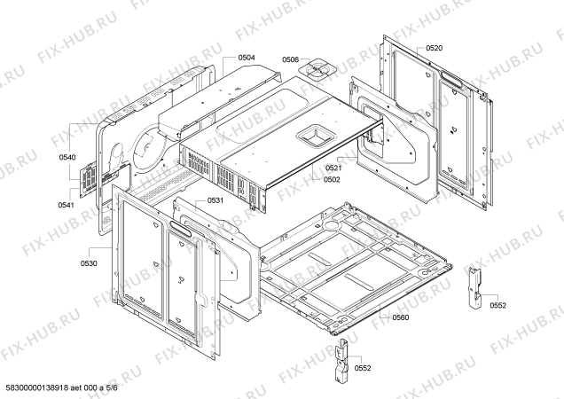 Взрыв-схема плиты (духовки) Bosch HBA77R650E - Схема узла 05