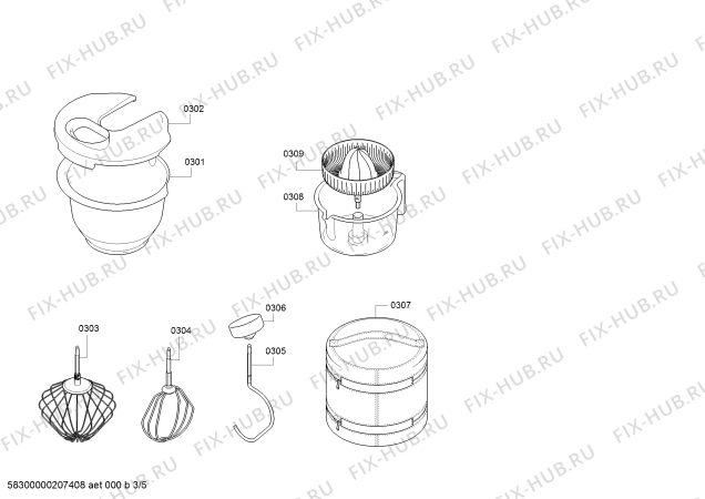 Взрыв-схема кухонного комбайна Bosch MUM58259 - Схема узла 03