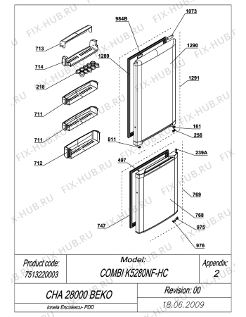 Взрыв-схема холодильника Beko BEKO CHA 28000 (7513220003) - EXPLODED VIEW DOORS CHA 28000 BEKO