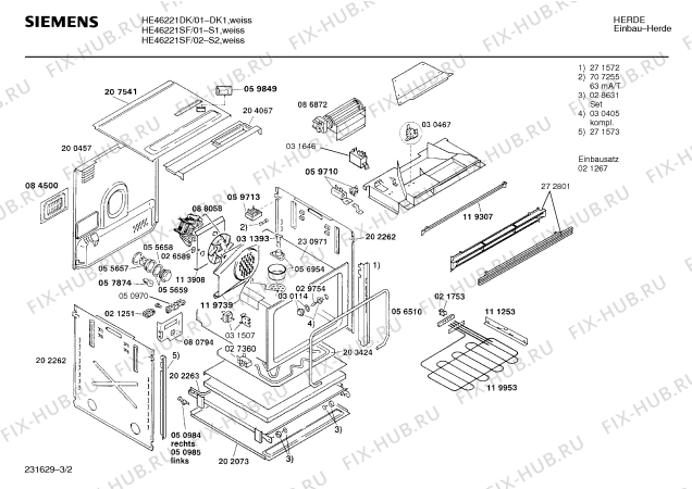 Взрыв-схема плиты (духовки) Siemens HE46221DK - Схема узла 02