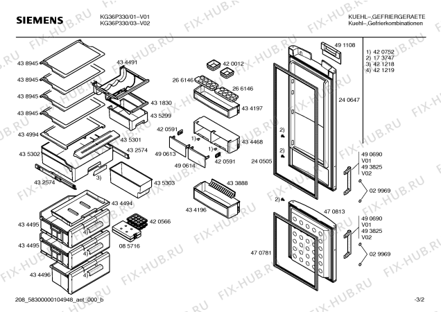 Взрыв-схема холодильника Siemens KG36P330 - Схема узла 02