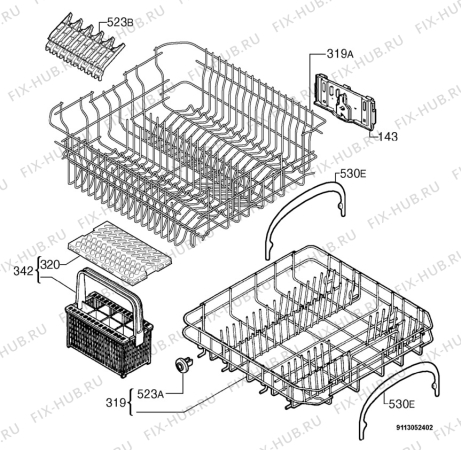Взрыв-схема посудомоечной машины Faure LVI431W - Схема узла Basket 160