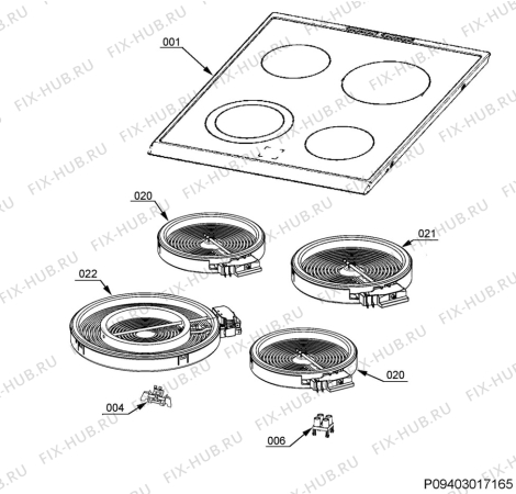 Взрыв-схема плиты (духовки) Electrolux EKC55551OX - Схема узла Hob