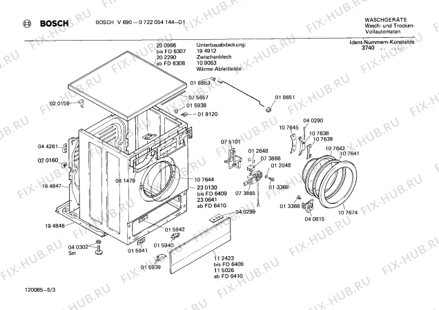 Взрыв-схема стиральной машины Bosch 0722054144 V690 - Схема узла 03