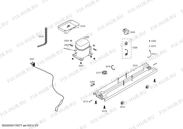 Взрыв-схема холодильника Bosch KDN26VW111 REF BOSCH ECO-TT260 BL 220V/60HZ - Схема узла 03