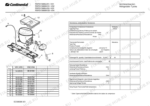 Взрыв-схема холодильника Continental RSR315806J - Схема узла 03