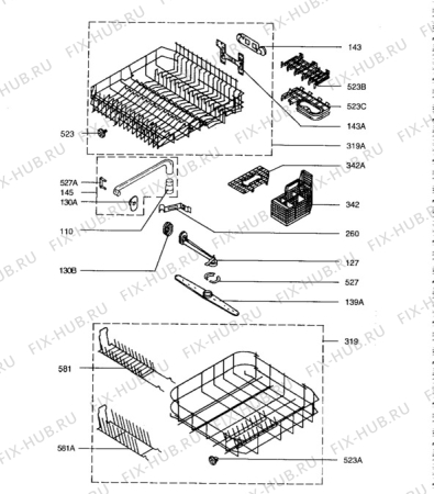 Взрыв-схема посудомоечной машины Aeg F8081I-W - Схема узла Baskets, tubes 061