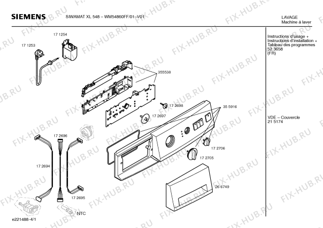 Схема №3 WM54860FF SIWAMAT XL548 с изображением Инструкция по установке и эксплуатации для стиралки Siemens 00523658