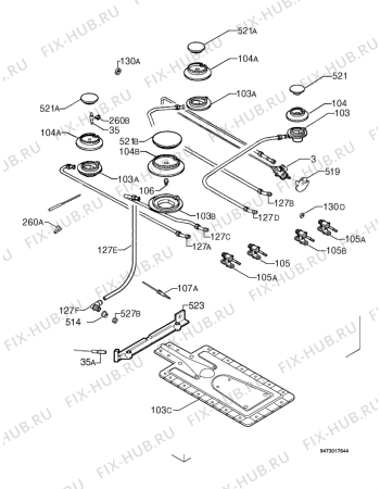 Взрыв-схема плиты (духовки) Zanussi Electrolux ZCG641X - Схема узла Functional parts 267