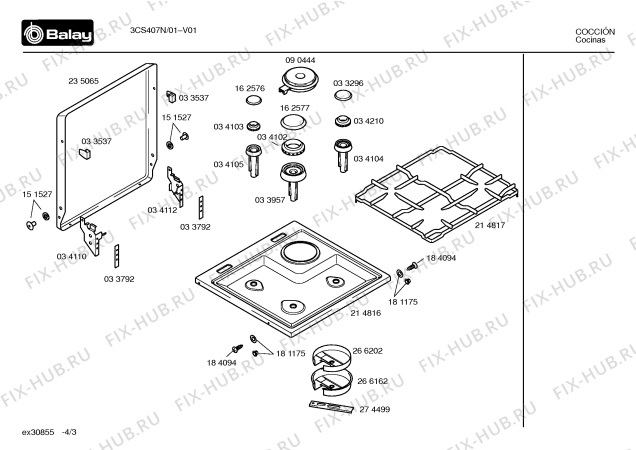 Взрыв-схема плиты (духовки) Balay 3CS407N - Схема узла 03