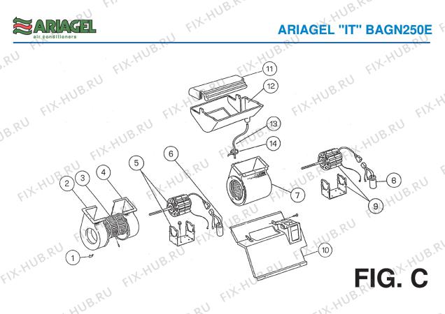 Взрыв-схема кондиционера Ariagel BAGN 250E - Схема узла 3