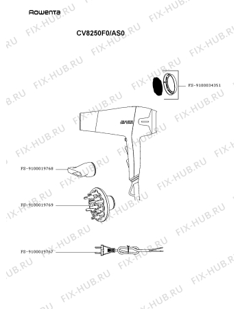 Схема №1 CV8250F0/AS0 с изображением Решетка для электрофена Rowenta FS-9100034351