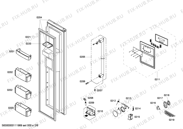 Взрыв-схема холодильника Siemens KA61NA40TI - Схема узла 02