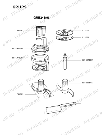Взрыв-схема кухонного комбайна Krups GRB243(Q) - Схема узла UP002451.0P2