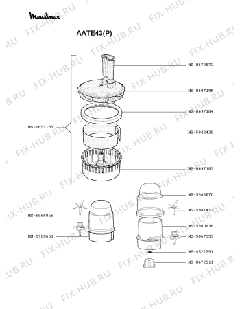 Взрыв-схема кухонного комбайна Moulinex AATE43(P) - Схема узла DP000390.1P2