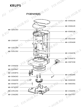 Взрыв-схема кофеварки (кофемашины) Krups F1301410(X) - Схема узла 5P001454.9P2
