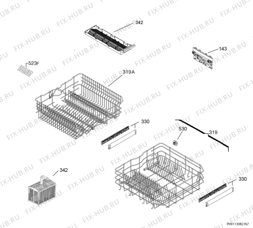 Взрыв-схема посудомоечной машины Aeg Electrolux F55020W0P - Схема узла Basket 160