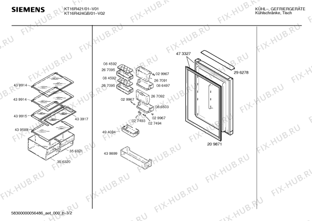Взрыв-схема холодильника Siemens KT16R421 - Схема узла 02