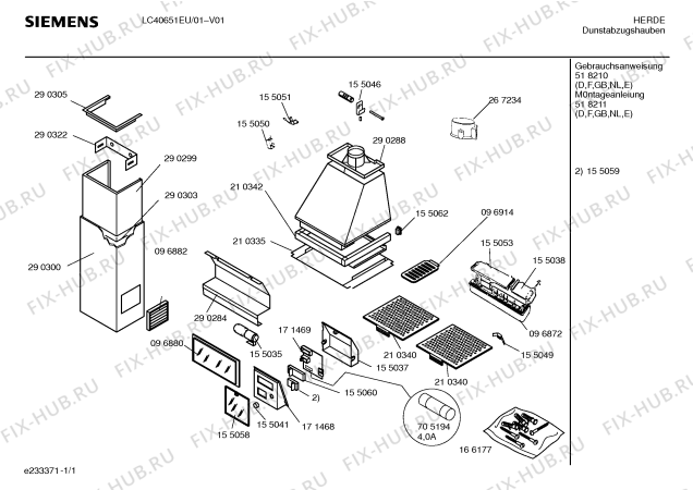 Схема №1 LC40651EU с изображением Панель управления для электровытяжки Siemens 00171468