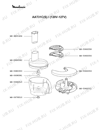 Взрыв-схема кухонного комбайна Moulinex AAT31C(S) - Схема узла MP002486.2P3