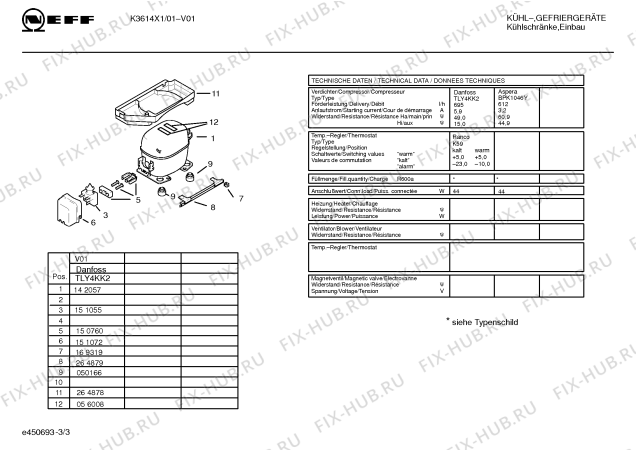 Взрыв-схема холодильника Neff K3614X1 KD120SC - Схема узла 03