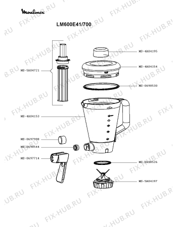 Взрыв-схема блендера (миксера) Moulinex LM600E41/700 - Схема узла 6P003305.4P2