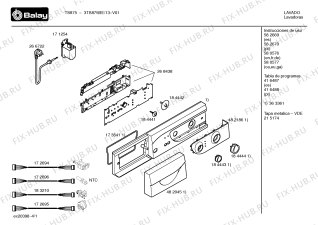 Схема №1 3TS875BE TS875 с изображением Таблица программ для стиральной машины Bosch 00416488