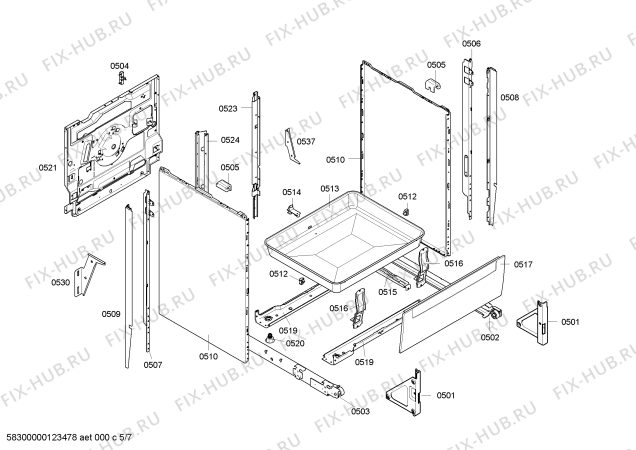 Схема №5 HL658540F с изображением Направляющая для духового шкафа Siemens 00449535