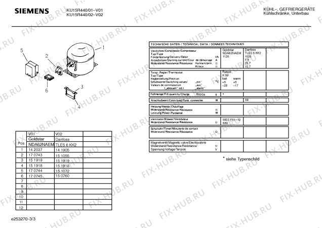 Взрыв-схема холодильника Siemens KU15R440 - Схема узла 03