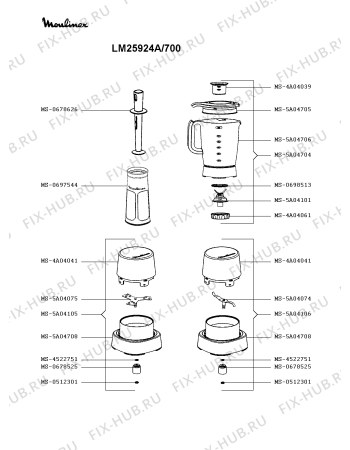 Взрыв-схема блендера (миксера) Moulinex LM25924A/700 - Схема узла ZP002930.3P2